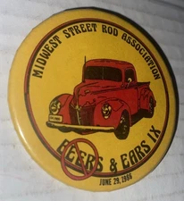 Vintage 1986 Pinback Button Midwest Street Rod Association Truck Beers And Ears