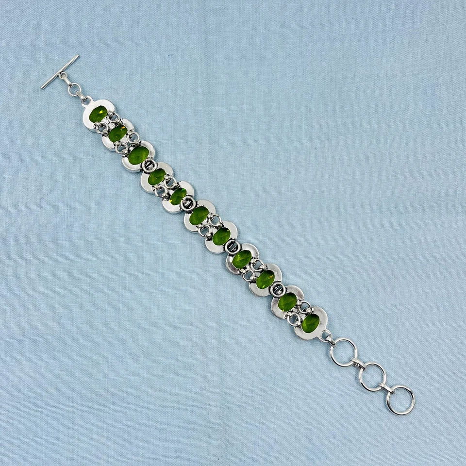 925 Sterling Silver Green Peridot Gemstone Handmade Jewelry Chain Bracelet - Image 4 of 4