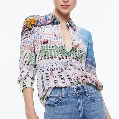 Alice + Olivia Willa Whispering Waves Silk Shirt Blouse Beach Ocean Sea S