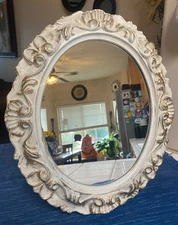 VTG Ornate Gold White Oval Wall Mirror Baroque Rococo Florentine Royal Academie