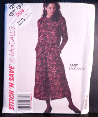 McCall's 5578 Stitch N Save top and split-skirt pattern size 8-10-12 uncut