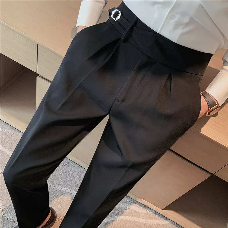 Solid Mid-Rise Formal Trousers with Pocket Detail and Belt