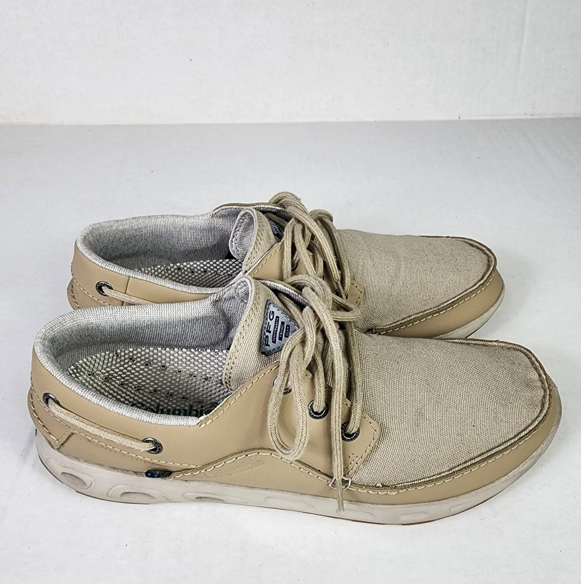 Columbia Mens 10 PFG Techlite Canvas Tan Boat Shoes