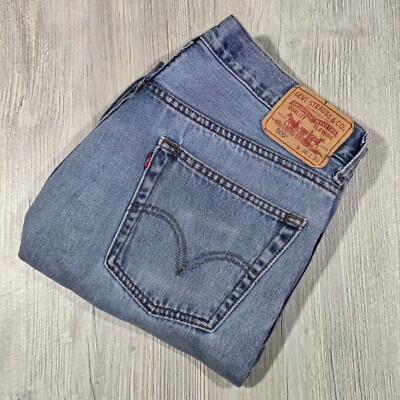 Men's Levis 505 Blue Denim Medium Wash Jeans Regular Fit Levi Strauss - 36x32