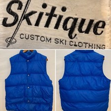 Vtg L 80s Vest Blue Skitique Puff Puffer Puffy Retro Ski Hipster