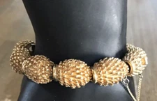 VTG Gold Tone Michael Weems Style Urchin Bracelet w/Chain  7"