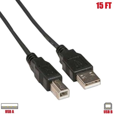 15FT USB Type A to B Male to Male Printer Scanner Cable Extension Cord Black