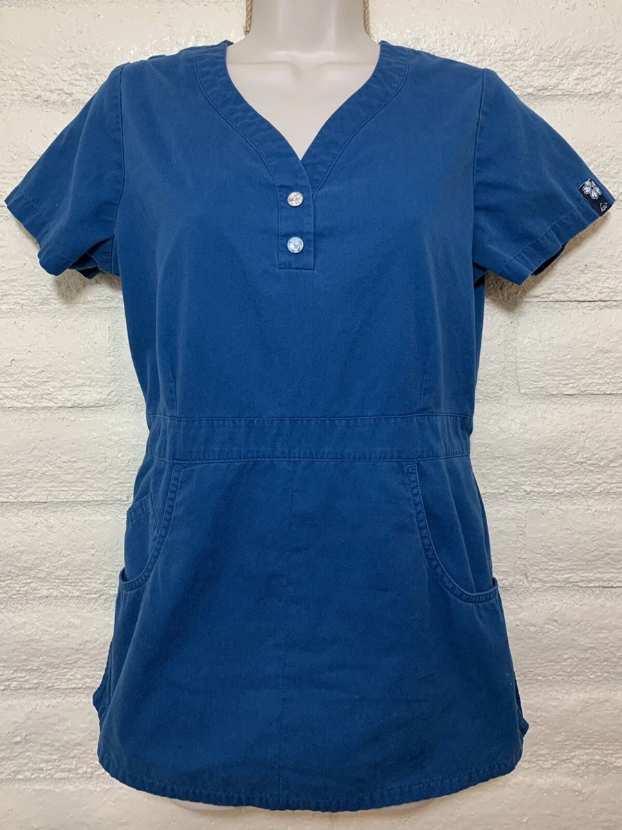 Koi by Kathy Peterson Justine Scrub Top Womens Small Blue Style