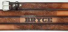 Name Belt - Wildlife Design Leather Belt Engraved for Men and Women Made in USA
