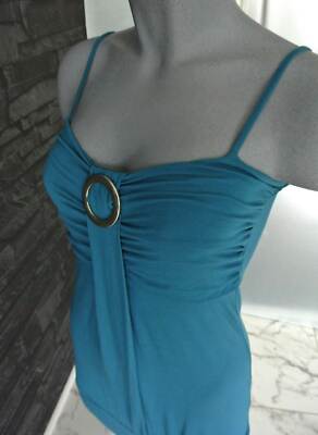 Long Top, BH-Träger, Mini Kleid, petrol, S 36, Ballon, Ring, Viskose * w NEU