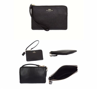 COACH Signature C corner zip wristlet wallet Black F58032 NEW | eBay