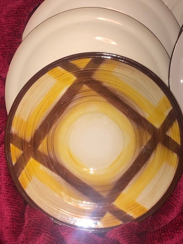 Vintage Vernon Kilns made in USA cups/saucers yellow/brown/ cream criss cross - Picture 4 of 7