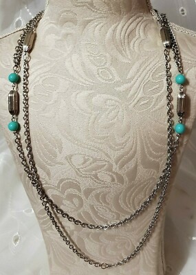 Sautoir Vintage Longue Chaîne Avec Pendentif En Métal Et Résine - Bijou Rétro élégant