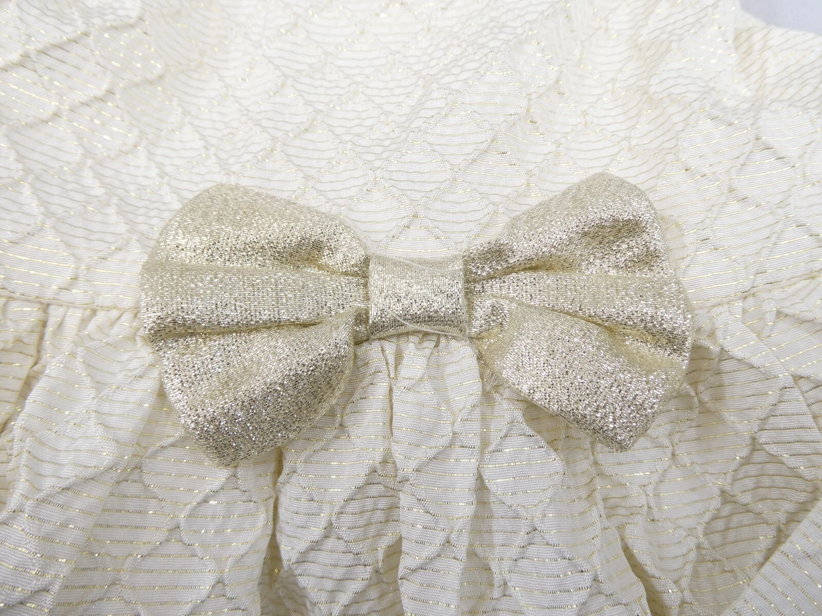 OFF WHITE Abito bambina biscotti bianco oro glitter fiocco bottoni cravatta 18 m macchia