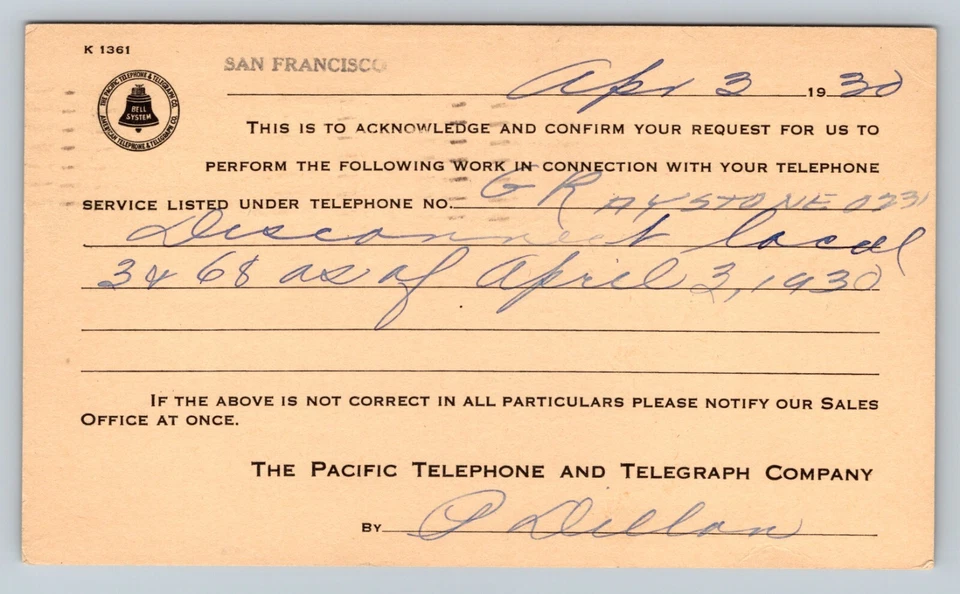 c1914 UX27 US Postal Card Jefferson 1c Pacific Telephone & Telegraph Co CA ~3x5" - Image 3 of 3