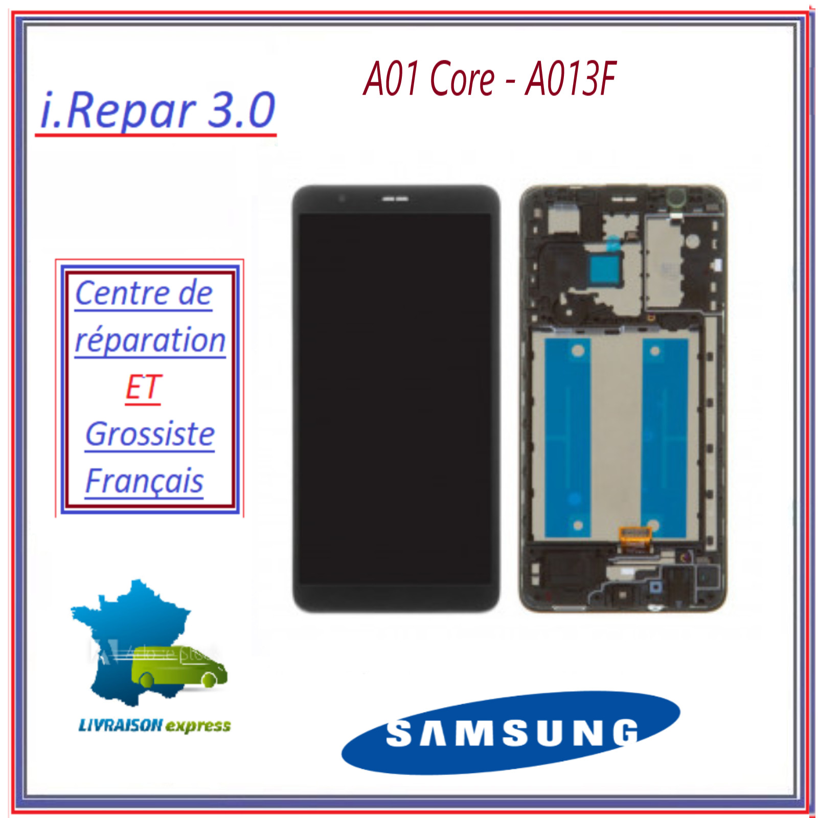 Écran OLED Samsung A01 Core Noir pour corriger les bugs d'affichage et vitres cassées