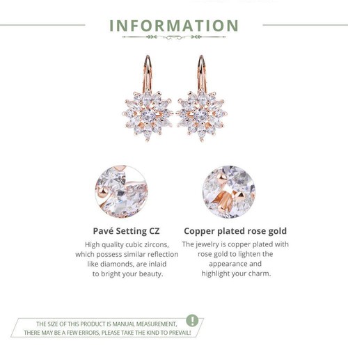 Luxury Gold Color Flower Stud Earrings with Zircon Stone Women Birthday Gift - Picture 6 of 9
