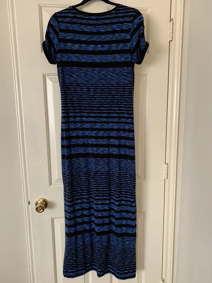 Michael Kors Blue Black Striped Nautical Shift Maxi Shirt Dress Size S - Image 2 of 4