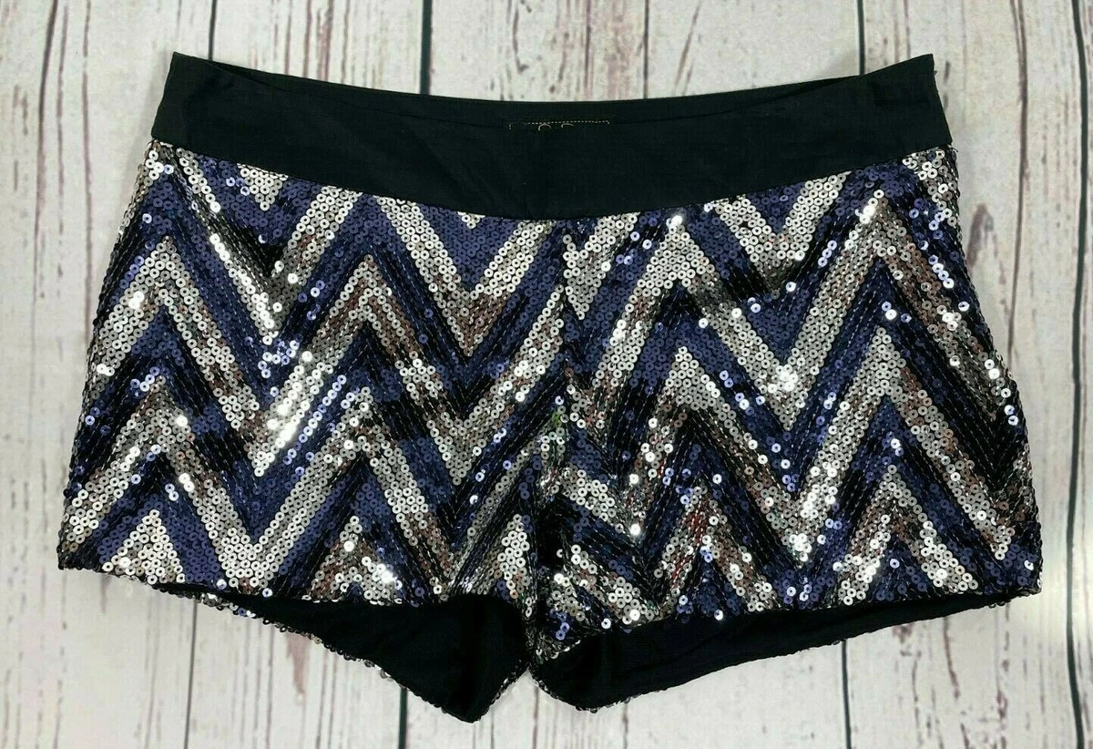 Jessica Simpson Black Silver Chevron Sequin Shorts Size 6