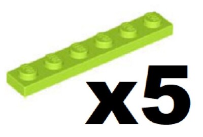   LEGO 5 New Lime Green Plate 1 x 6 Stud Piece Flat Building Part GR04