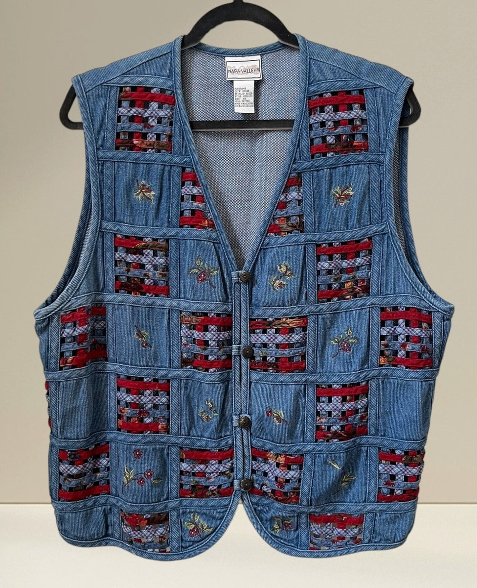 Vintage Napa Valley Patch Woven Denim Vest Womens size 1X Grandma Core
