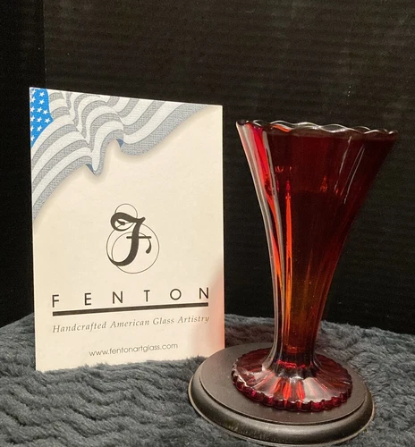 Fenton Vintage Red Ruby Amberina Ribbed Trumpet Vase/No Base