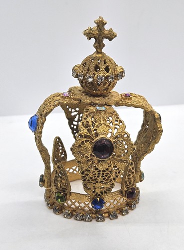 Vintage Infant of Prague Statue Replacement Crown Gold Filigree Jeweled 3.75" - Picture 4 of 11
