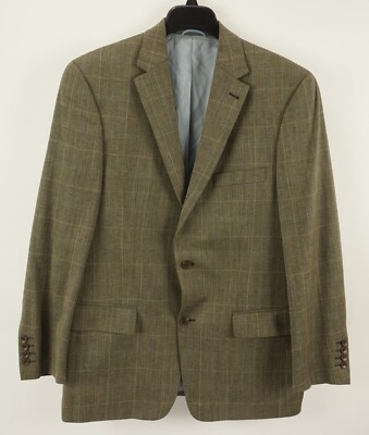 Mario Barutti Wool Linen Silk Men's 42R Brown Windowpane Herringbone Sport Coat