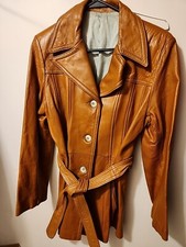 Vtg Kirk Suede Life Women Brown Leather Belt Long Coat Sz 14 Hipster Boho 1970s