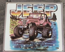 COOL! VINTAGE AIRBRUSH STYLE RED JEEP WRANGLER METAL SIGN ( 18 x 15 1/2)