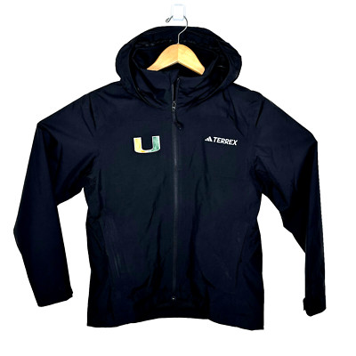 Miami Hurricanes adidas Terrex Rain Jacket Hoodie Black Women L 2 Layer RAIN.DRY