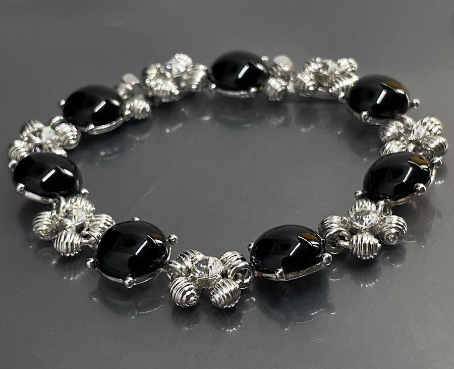 JBK Jackie Kennedy Women's Bracelet Silver Plated Black Onyx