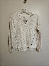 Lucky Lotus Womens Sweatshirt Top Metallic Gold Beige Embellished Size Small