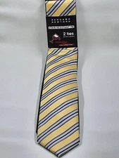 NEW Bergamo New York 2 Pack Ties Black/Yellow Black Diagonal Stripe Stain Resist