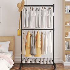 MOBILE CLOTHES COAT GARMENT HANGING RAIL RACK STORAGE STAND ON WHEELS