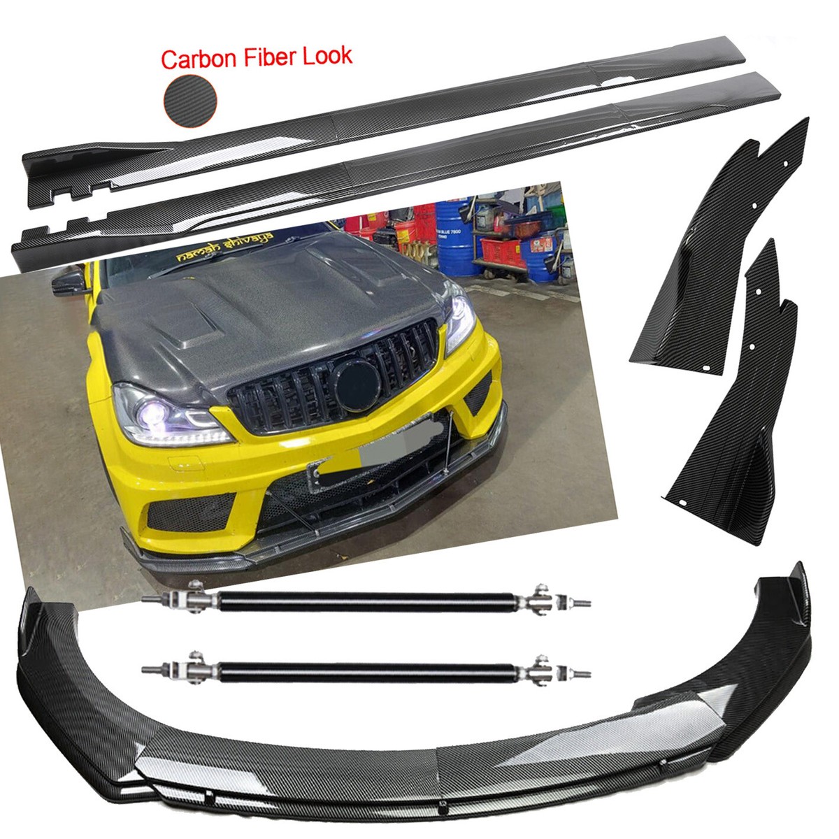 For Mercedes Benz C63 AMG W204 Carbon Fiber Front Bumper Lip