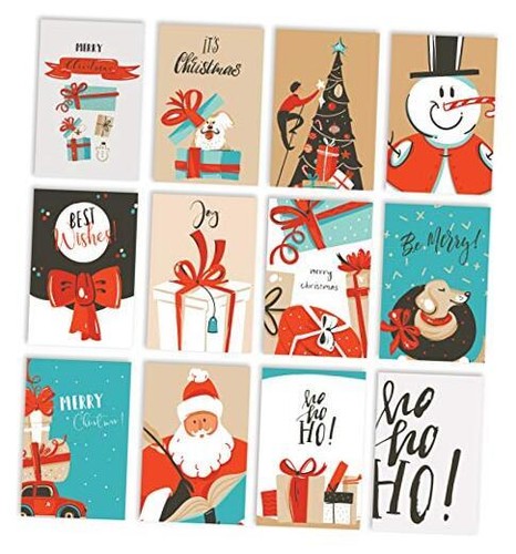 Christmas Holiday Greeting Card Set, 100 Pack, 4 x 6 Inch, 12 Assorted Custom