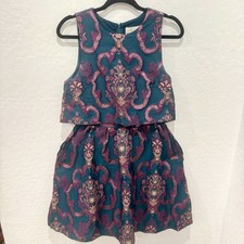 BHLDN Tapestry Dress Womens 6 Mini Victorian Metallic Paisley Flared Holiday