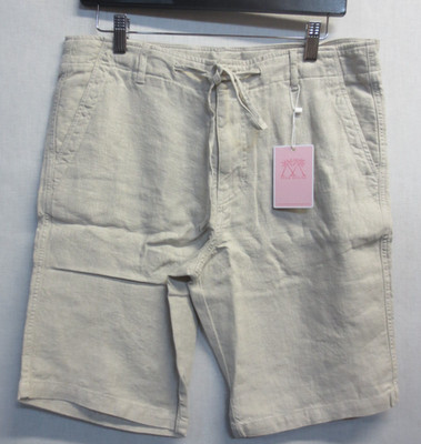PINK HOUSE MENS CASUAL LINEN SHORTS - NATURAL - SMALL WAIST 32''