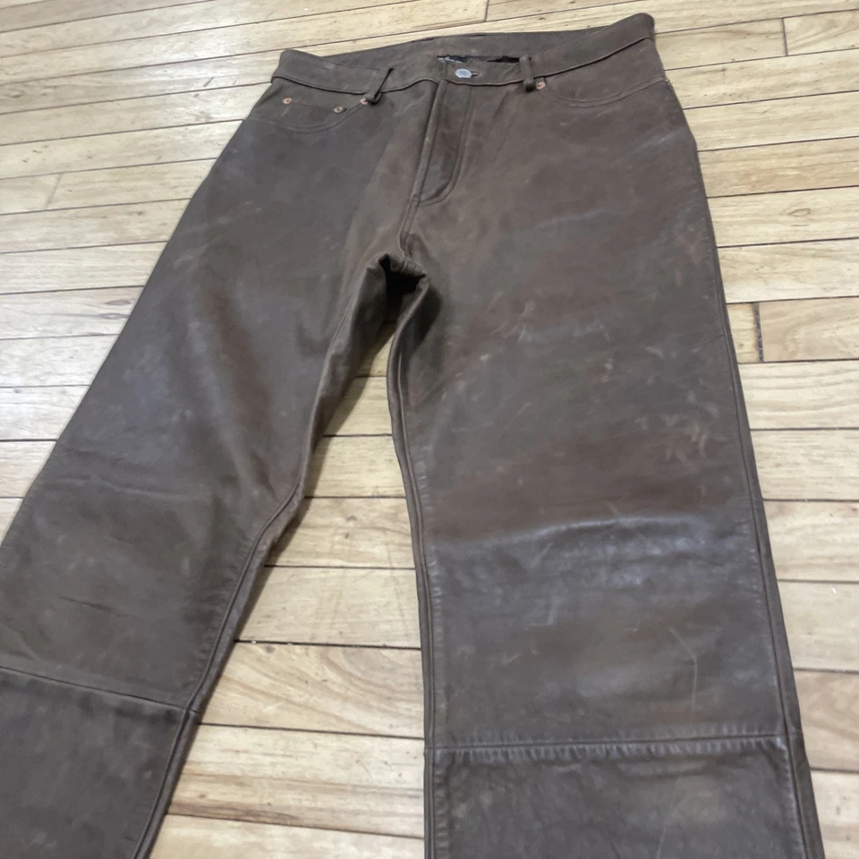 Vintage Y2K Lucky Brand Jeans Brown Leather Pants Jeans Zip Fly Adult Size 33X31 - Image 4 of 4