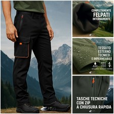 PANTALONE MULTITASCHE FELPATO OUTDOOR TREKKING LAVORO CARGO VISIBILITA' FLUO LIN