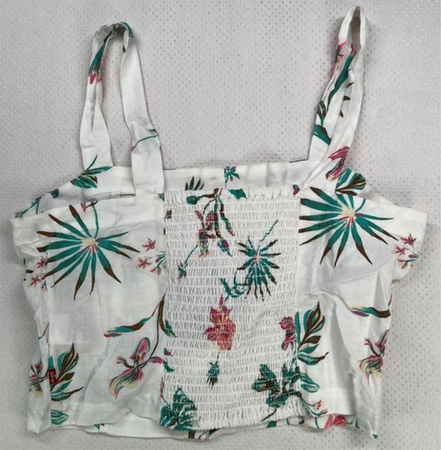 Levi’s Women's Lottie Button-Up Linen Crop Tank Sunny Cream Floral Size L NWT - Imagen 7 de 9