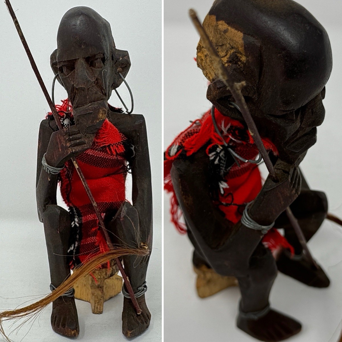 African Carved Wood Figure Tribal Earrings Folk Art Medicine Man