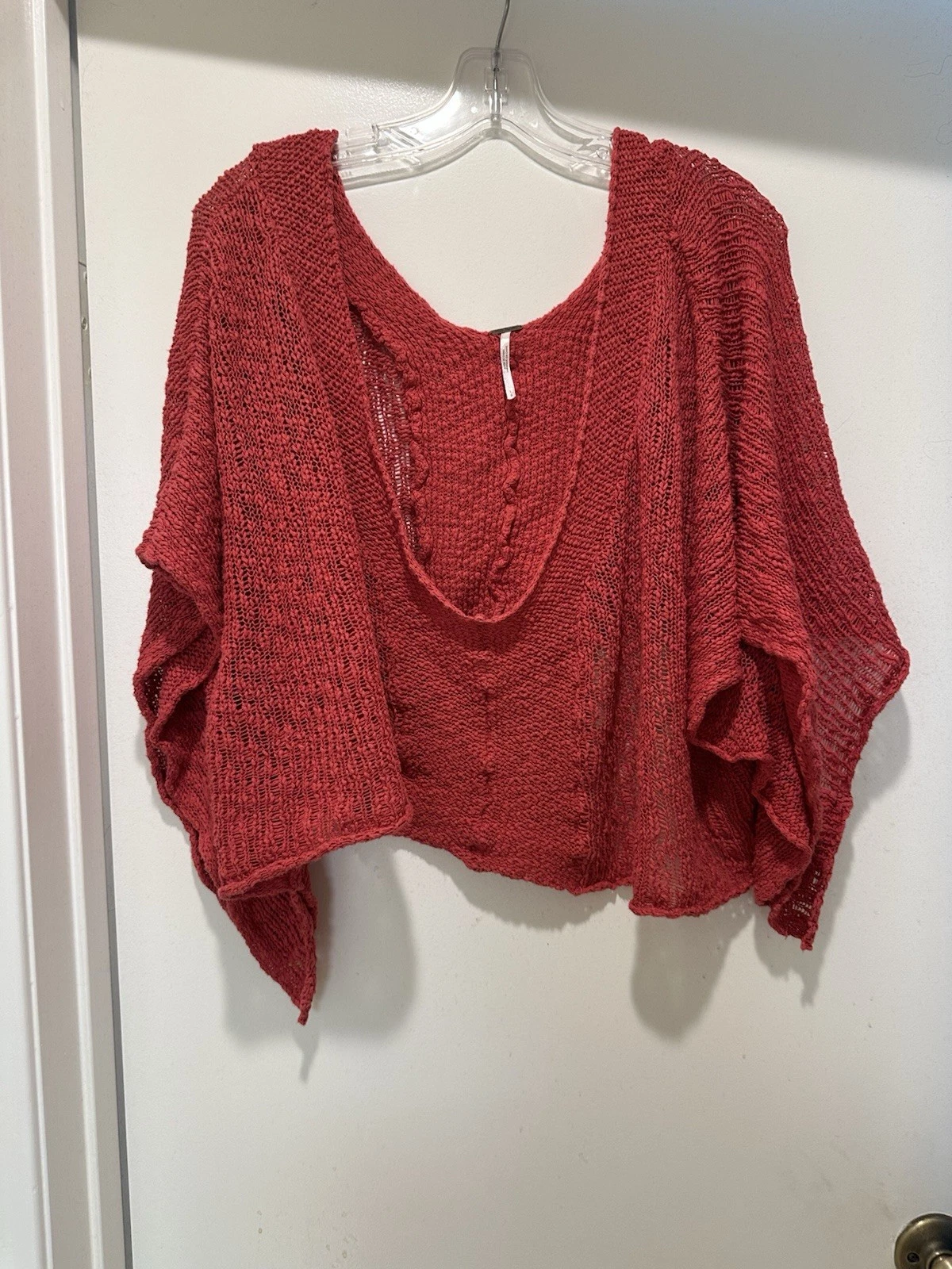 Free People Women's Deep Orange Asymmetrical Knit Poncho Sweater Size Large