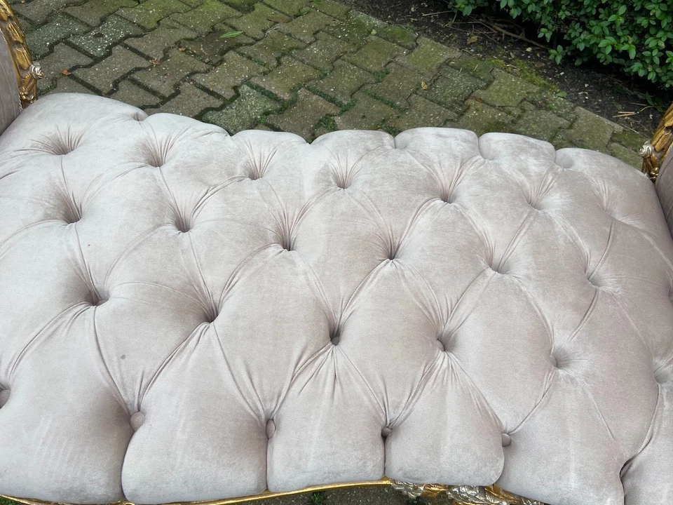 Sofá Sofá Sofá Banco Francés Luis XVI Terciopelo Tostado Marco Dorado Asiento Estilo Antiguo Foto 2 de 4