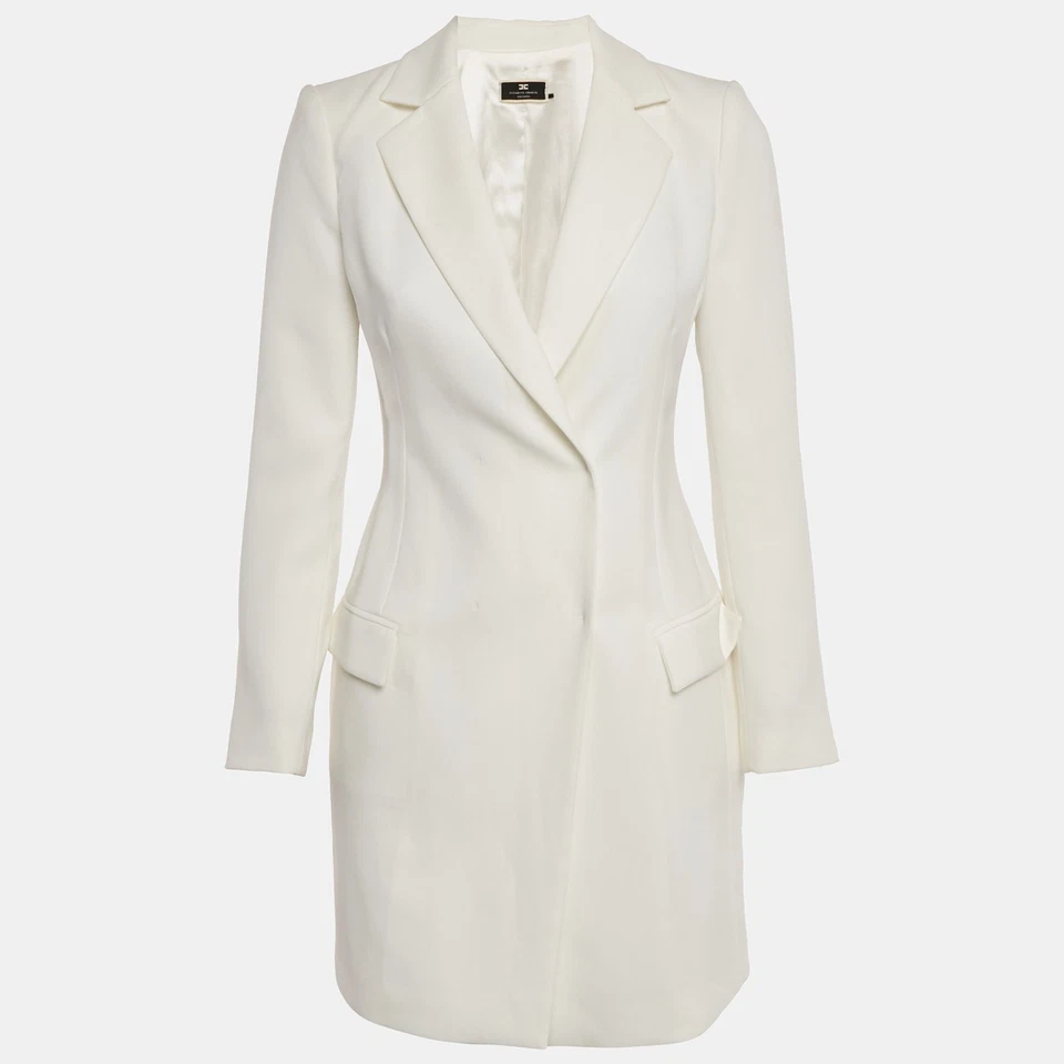 Elisabetta Franchi White Crepe Double Breasted Mini Dress S