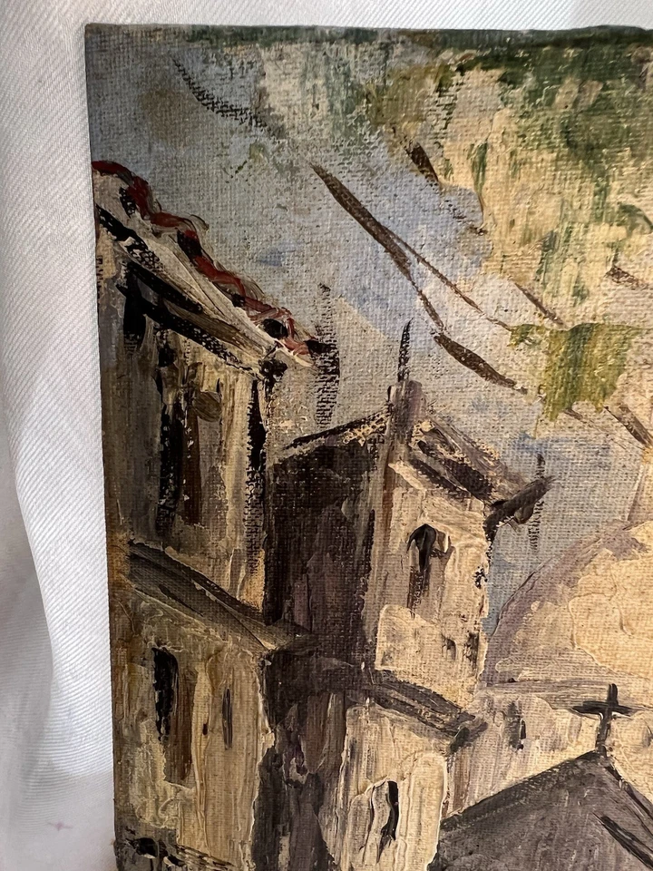 Midcentury Oil Painting on Board " Paris Street" 14x10" - Image 4 of 4