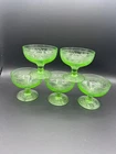 Set of 5 Hazel Atlas Clover Leaf Green Depression Glass Sherbet Cups 30s Uranium