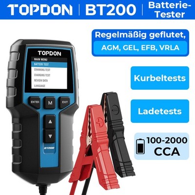 TOPDON BT200 Autobatterietester 12V/24V für AGM, GEL, EFB, CCA 100-2000
