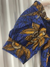 Authentic African Blue  Gold Floral Maxi Dress Custom